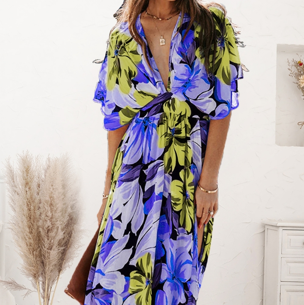 Tropical Temptation Plunge Dress - Blue - Picture 3 of 6